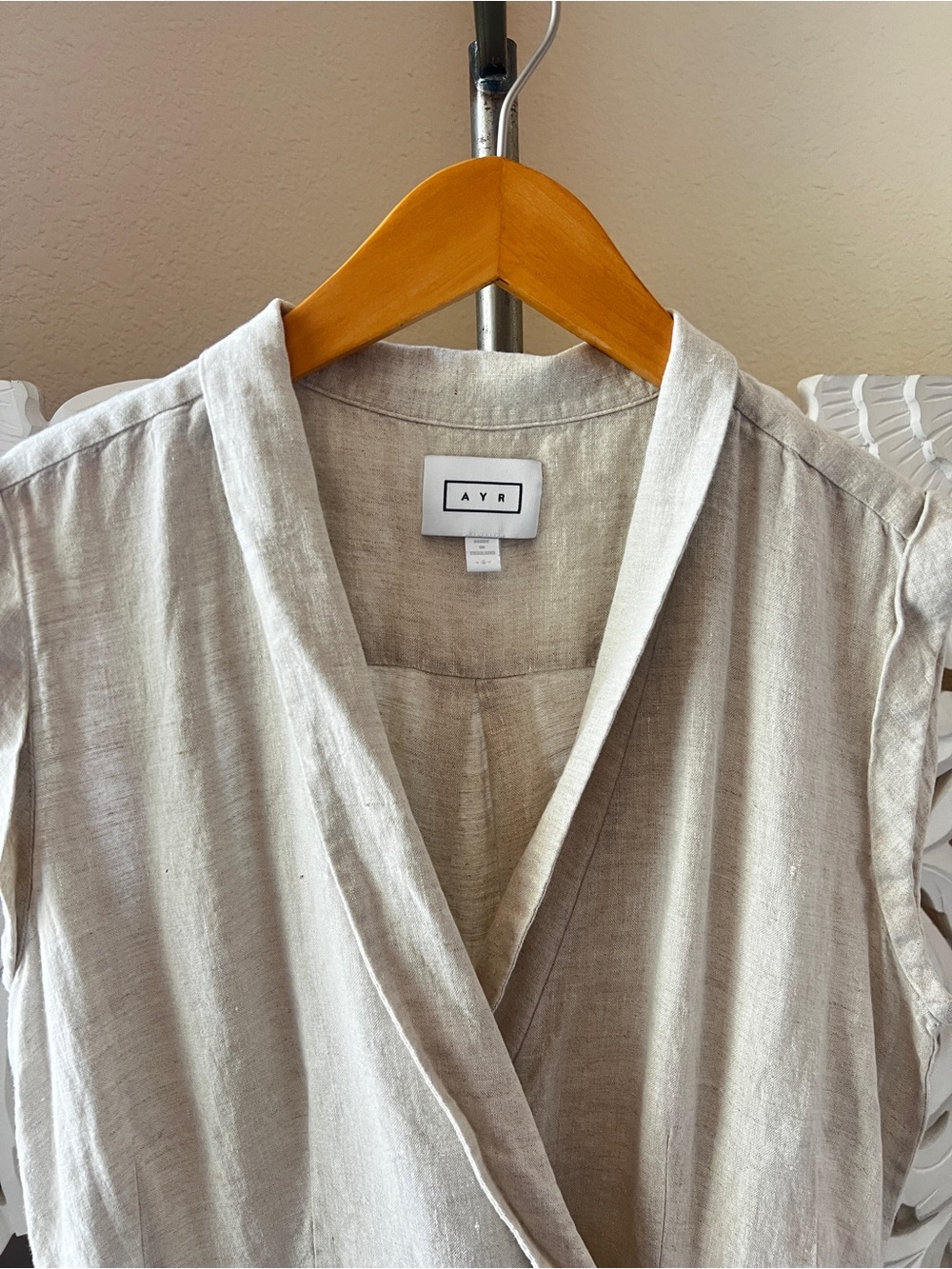 Sleeveless Linen Wrap Vest in Light Beige size 6 - Picture 5 of 11